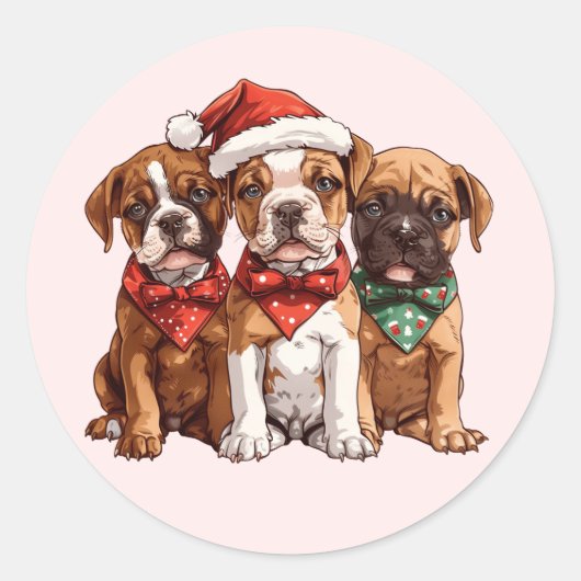 Sticker Rond Chiens en boîte de Noël (Devant)