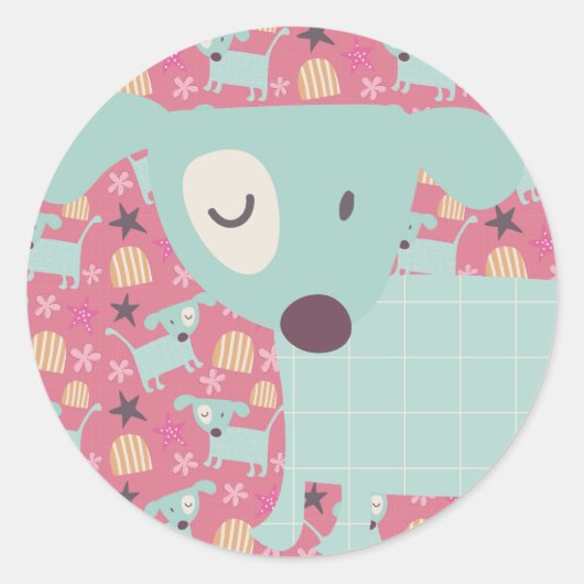 Sticker Rond Chiens, étoiles et fleurs (Devant)