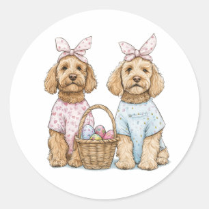 Sticker Rond Chiens Goldendoodle de Pâques