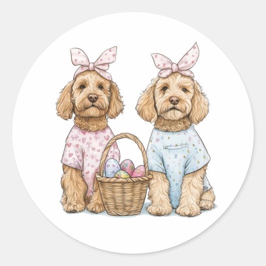 Sticker Rond Chiens Goldendoodle de Pâques (Devant)