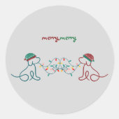 Sticker Rond Chiens jouant avec la fête de Noël (Devant)