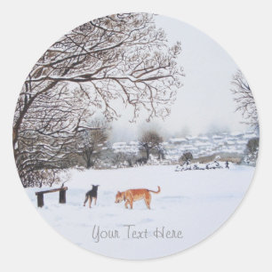 Sticker Rond chiens jouer hiver neige paysage paysage