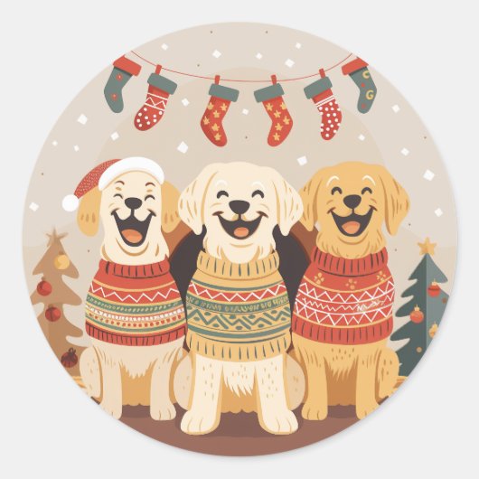 Sticker Rond Chiens Labrador Retriever de Noël (Devant)