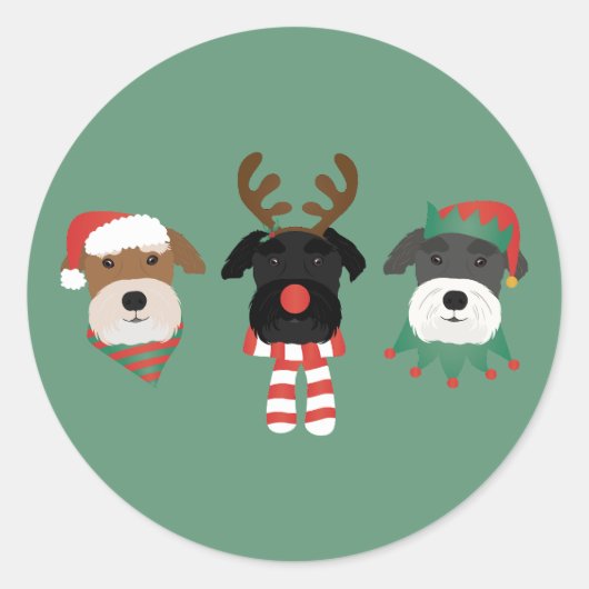 Sticker Rond Chiens Schnauzer de Noël (Devant)