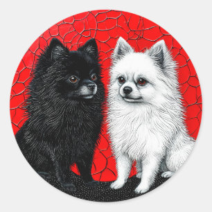 Sticker Rond chiens spitz japonais