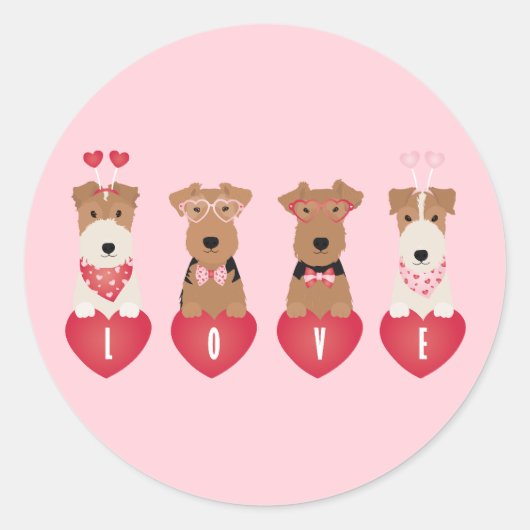 Sticker Rond Chiens Terrier de Valentine Welsh Wire Fox (Devant)