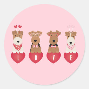 Sticker Rond Chiens Terrier de Valentine Welsh Wire Fox