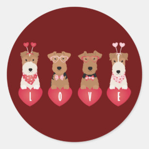 Sticker Rond Chiens Terrier de Valentine Welsh Wire Fox