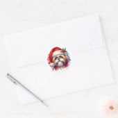 Sticker Rond Chih Tzu Chien à Santa Hat Noël (Enveloppe)