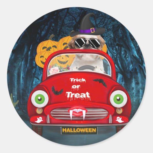 Sticker Rond Chih Tzu Chien Conduite Voiture Effrayant Hallowee (Devant)