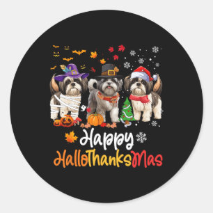 Sticker Rond Chih Tzu Chien Halloween Noël Joyeux Hallomerci