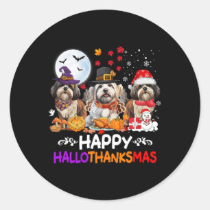 Sticker Rond Chih Tzu Chien Noël Joyeux Hallothankmas Thanksg