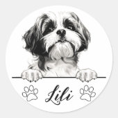Sticker Rond Chih Tzu Dessin main Chien personnalisé (Devant)