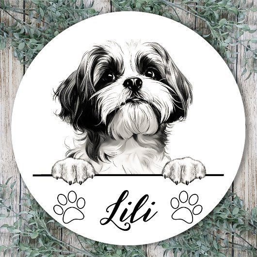 Sticker Rond Chih Tzu Dessin main Chien personnalisé