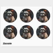 Sticker Rond Chih Tzu Halloween effraie (Feuille)