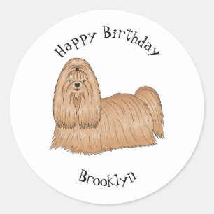 Sticker Rond Chih tzu long cheveux dessin de chien