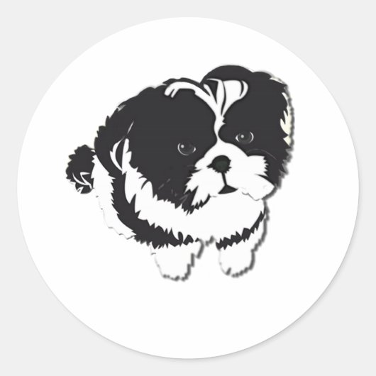 Sticker Rond Chih Tzu noir blanc animal de compagnie (Devant)
