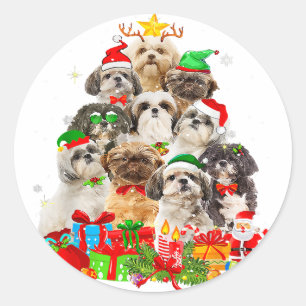 Sticker Rond Chih Tzu Santa Hat Cadeau de Noël