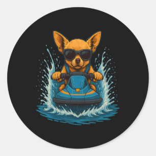 Sticker Rond Chihuahua avec lunettes de soleil Animal pilote de