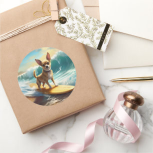 Sticker Rond Chihuahua Beach Surf Peinture