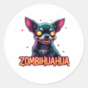 Sticker Rond Chihuahua Chi Chichi Chiwawa Zombie Chien Hallowee