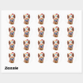 Sticker Rond Chihuahua Chien avec Coeurs Saint Valentin (Feuille)