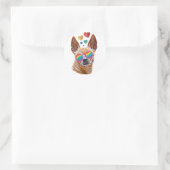 Sticker Rond Chihuahua Chien avec Coeurs Saint Valentin (Sac)