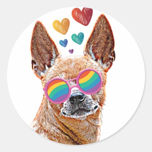 Sticker Rond Chihuahua Chien avec Coeurs Saint Valentin (Devant)