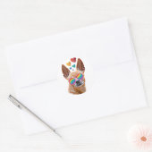 Sticker Rond Chihuahua Chien avec Coeurs Saint Valentin (Enveloppe)
