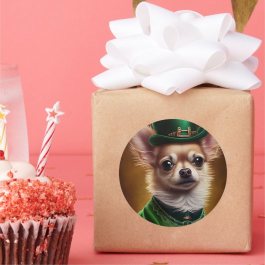 Sticker Rond Chihuahua Chien en robe de la Saint Patrick (Fête)