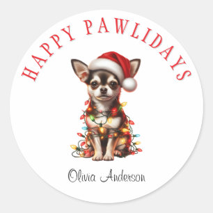 Sticker Rond Chihuahua Chien enchevêtré dans les lumières de No