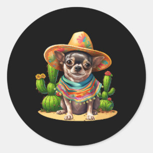 Sticker Rond Chihuahua Chien et Sombrero Casquette Mexicain Fie