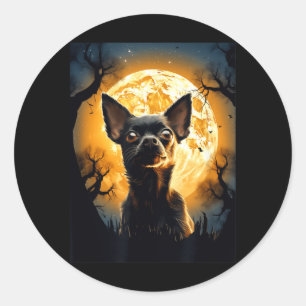 Sticker Rond Chihuahua Chien Lune Silhouette Halloween Drôle Mé