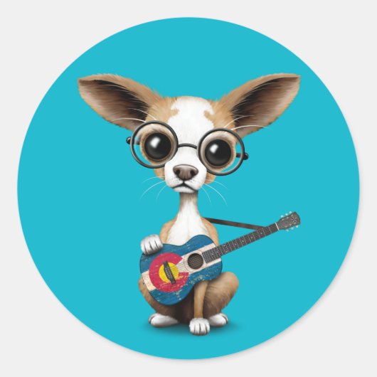 Sticker Rond Chihuahua Chiot Jouant à la guitare du drapeau du  (Devant)