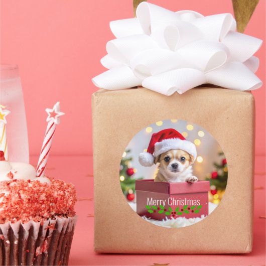 Sticker Rond Chihuahua chiot Noël (Fête)