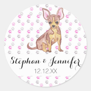 Sticker Rond Chihuahua Chiuppy en Aquarelle et Empreintes de pa