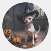 Sticker Rond Chihuahua Citrouilles Halloween effrayant (Devant)