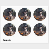 Sticker Rond Chihuahua Citrouilles Halloween effrayant (Feuille)