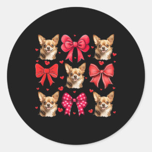 Sticker Rond Chihuahua Coquette Arc Amoureux de Chiens Maman de