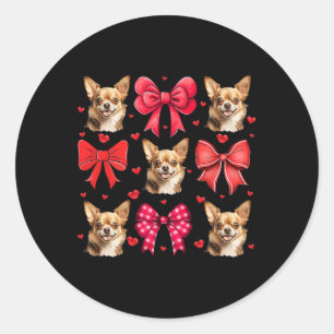 Sticker Rond Chihuahua Coquette Bow Chien de Chien de Chien de
