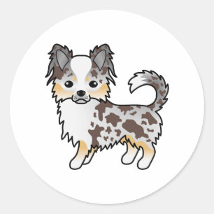 Sticker Rond Chihuahua de dessin animé au pelage long et merle