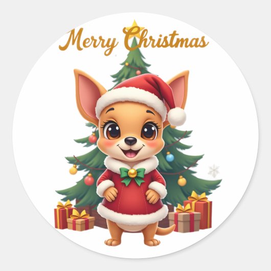 Sticker Rond Chihuahua Dog Merry Christmas (Devant)