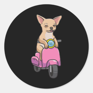 Sticker Rond Chihuahua Dog sur un scooter
