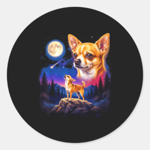 Sticker Rond Chihuahua hurlant à la lune art de chien vintage