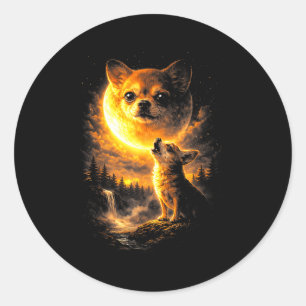 Sticker Rond Chihuahua hurlant à la lune chien drôle vintage 90