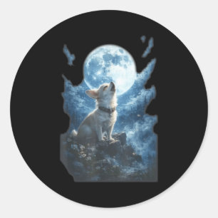 Sticker Rond Chihuahua hurle à la lune vintage drôle