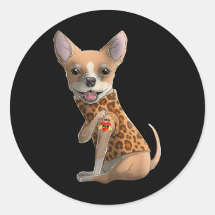 Sticker Rond Chihuahua I Love Maman Tattoo Chien Chemise Drôle
