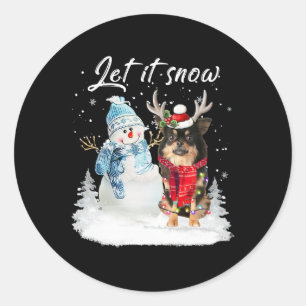 Sticker Rond Chihuahua Long Haie Chien Père Noël Noël Snowman