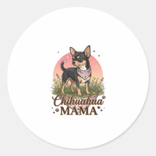 Sticker Rond Chihuahua Mama Chien Bandana Floral Rose_1