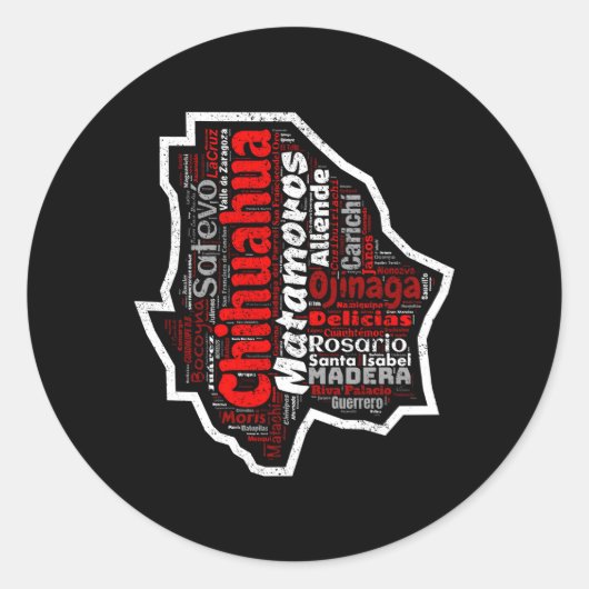 Sticker Rond Chihuahua Mexique Mapa Municipios État mexicain (Devant)